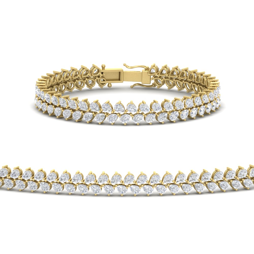 Pear Shaped Petal Style Tennis Bracelet with 14K Yellow Gold White Diamond